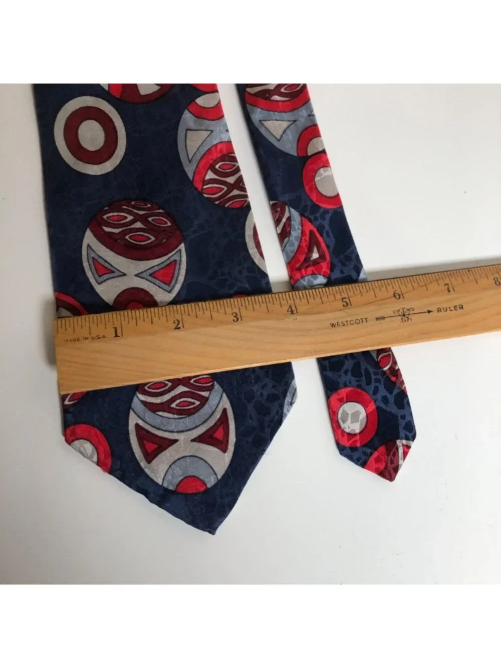 Silk Accents Blue Red Geometric Mens Silk Tie Accessory Office Work Dad Gift USA